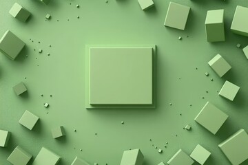 Fototapete - Minimalist green geometric shapes arranged in an abstract design with cubes in various positions
