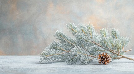 Poster - a christmas tree branch adorned with natural pinecones rests against a softly blurred snowy backdrop