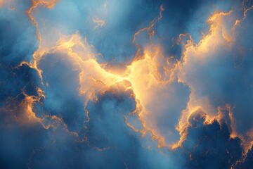 Aufkleber - Vibrant cosmic clouds illuminated by radiant golden light in an expansive night sky