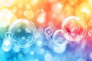 Aufkleber - Colorful bubbles floating in a vibrant background with a mix of warm and cool tones