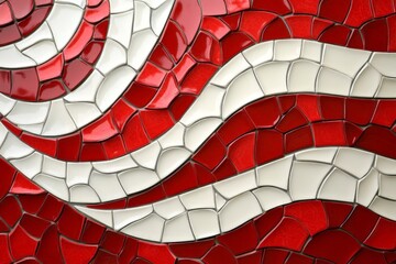 Poster - Colorful mosaic design with red and white tiles showcasing intricate patterns in a decorative art display