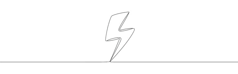 Wall Mural - Lightning bolt continuous one line drawing. Thunderbolt, flash, electric power, energy symbol. Vector illustration.