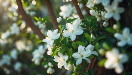 Poster - white gardenia flowers on tree