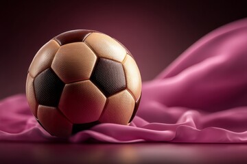 Aufkleber - Soccer ball resting on soft fabric in warm lighting creating an elegant atmosphere