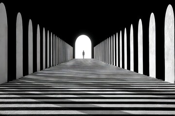 Aufkleber - Stunning black and white archway with a solitary figure standing in the distance at an architectural site