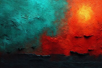 Poster - Vibrant abstract art depicting sunset hues over a textured landscape in bold colors and deep contrasts