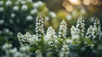 Poster - White flower against a garden background