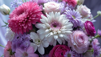 Poster - Colorful Floral Arrangement Featuring Pink, White, and Purple Flowers