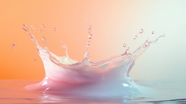 Fluid splash pulls gently on a pastel hazy background