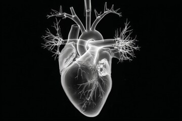 Aufkleber - X-ray view of a human heart showcasing its intricate structure and blood vessels against a black background