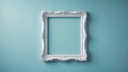Poster - White vintage frame with pastel blue background and minimal border design
