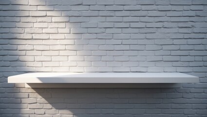 Poster - White wall with a white shelf and abstract brick wall pattern