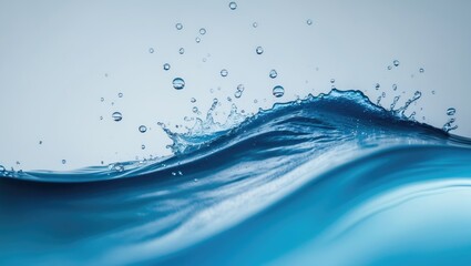Poster - Blue water droplet splash with bubbles on a white background