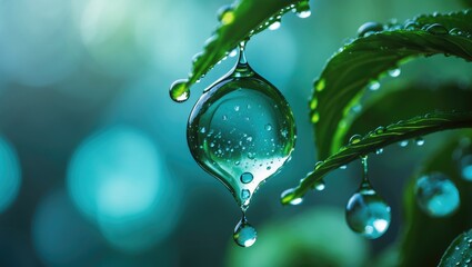Poster - Large water droplet reflecting environment in macro shot