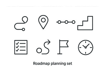 Poster - Roadmap planning icon set - linear style for project management
