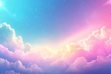 Poster - Colorful clouds blend in a vibrant sunset sky, illuminating the horizon with shades of pink and blue during dusk