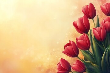Aufkleber - Beautiful red tulips in a soft, warm background showcasing nature's vibrant colors during springtime
