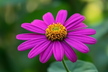Poster - Vibrant purple flower with yellow center blooming in a lush garden during the daytime