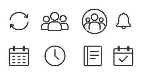 Poster - Minimalist business line icons set: team, schedule, notification, and more