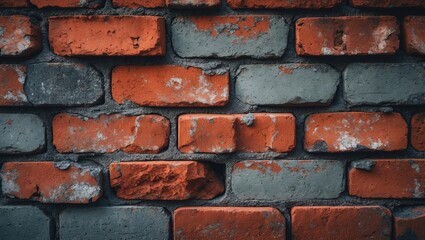 Poster - Close-up of an aged brick wall highlighting weathered bricks and worn cement, ideal for textures