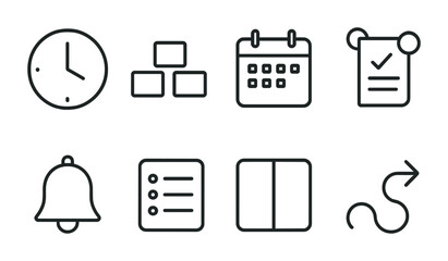 Poster - Minimalist business and time management icon set in linear style: clock, calendar, checklist & more