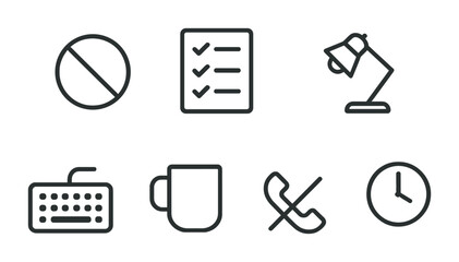 Poster - Minimalist office line icon set - desk, keyboard, mug, task list, more