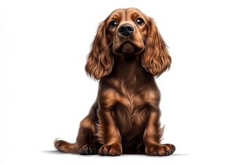 Poster - A cute watercolor clipart of an English Cocker Spaniel dog, full-body sitting pose on a white background, with clean edges and sharp lines, soft colors, and no text