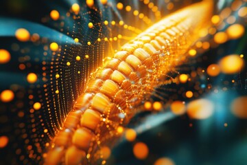 Poster - Vibrant orange light patterns flowing through a twisting structure in dark surroundings