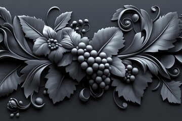 Poster - Ornate decorative relief featuring grapevines and flowers in intricate design