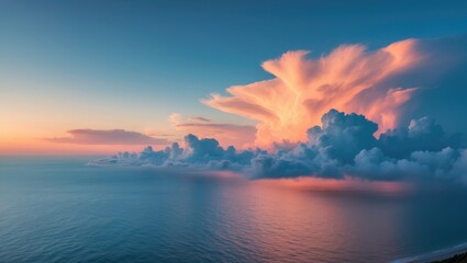 Wall Mural - dramatic dusk sky over the sea with orange, pink, and yellow sunset colors on a summer beach landsca