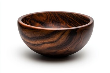 Aufkleber - A simple and elegant wooden bowl, showcasing the natural grain patterns of the wood with soft lighting to highlight its texture and warmth on an isolated white background. The focus is sharp