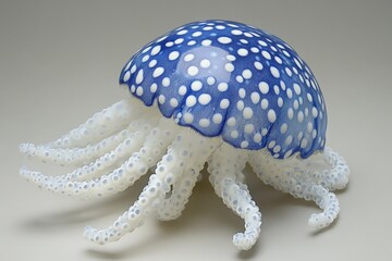 Poster - Brightly colored jellyfish with blue and white patterns gracefully moving in underwater habitat