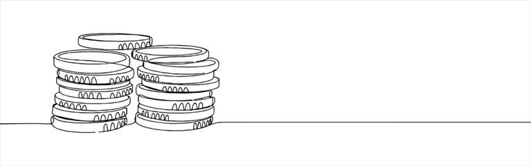 Coins stack continuous one line drawing. Money concept. Vector illustration.