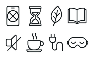Poster - Minimalist black line icons set featuring nature, books, and technology with a calm aesthetic