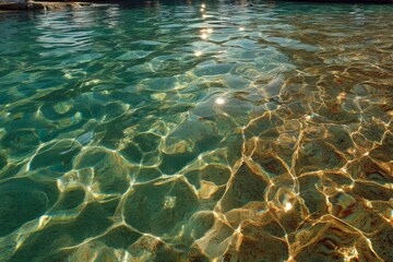 Poster - Beautiful sunlight reflections on crystal clear water in a serene pool under the afternoon sky