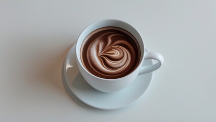 Poster - Bird's eye view of a hot chocolate cup isolated on white