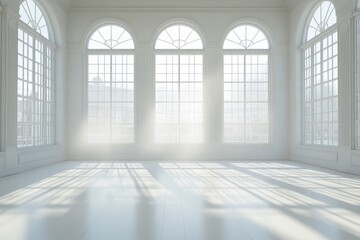 Aufkleber - Natural light fills a bright, spacious room with large windows and soft shadows during the daytime