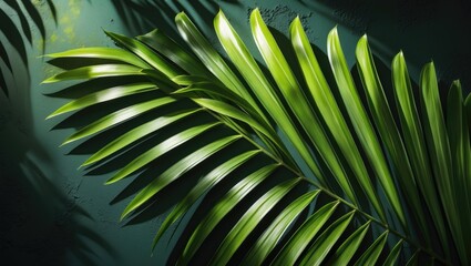 Aufkleber - Abstract green background featuring tropical palm leaf shadows and dark textured tones