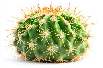 Poster - Vibrant green cactus displaying sharp spines against a white background in a minimalistic setting