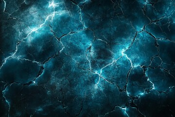 Aufkleber - Cracked blue surface illuminated by glowing light creates a mystical atmosphere of depth and texture in an abstract design
