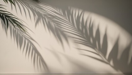 Poster - Silhouette of tropical palm leaves casting shadows on the wall