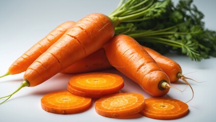 Aufkleber - Stacked slices of two fresh orange carrots isolated on white background, showcasing nutritious root vegetables.