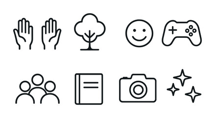 Poster - Essential outline icon set: lifestyle and leisure symbols collection