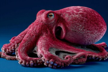 Poster - Colorful octopus resting on a rock against a blue background, showcasing intricate textures and vibrant colors