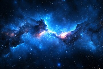 Poster - Colorful nebula illuminated by starlight in deep space captured in stunning detail over an expansive cosmic landscape