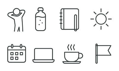 Poster - Minimalist daily activities icon set: outline style for productivity and wellness