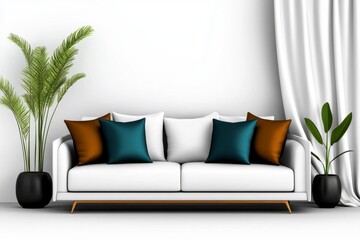 Poster - a 2D cartoon illustration of a minimalist studio apartment, simple and functional, white background