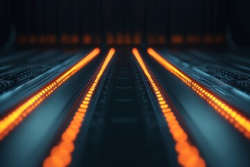 Fototapete - Glowing computer processor highlights fine circuitry with vibrant neon lines, embodying artificial intelligence in a modern aesthetic, inviting creative imagination