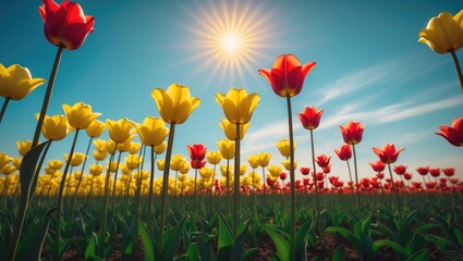 Poster - Bright tulips on a sunny day
