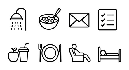 Poster - Daily routine icons set: essential linear outline style for everyday activities